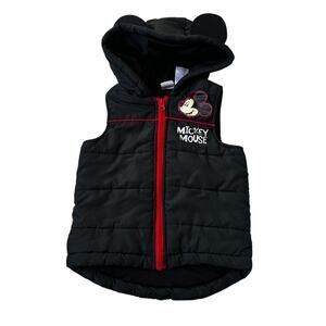 Disney Black Hooded Full Zip Puffer Vest Boy's Size 3T | 32-17